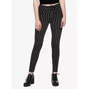 Hot Topic Denim Black & White Pinstripe Hi-Rise Super Skinny Jeans Goth Punk 3